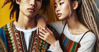 Asian man and woman in Afrobeat clothing