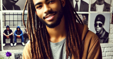 Nigerian Man standing in front of wall of pictures of musicians