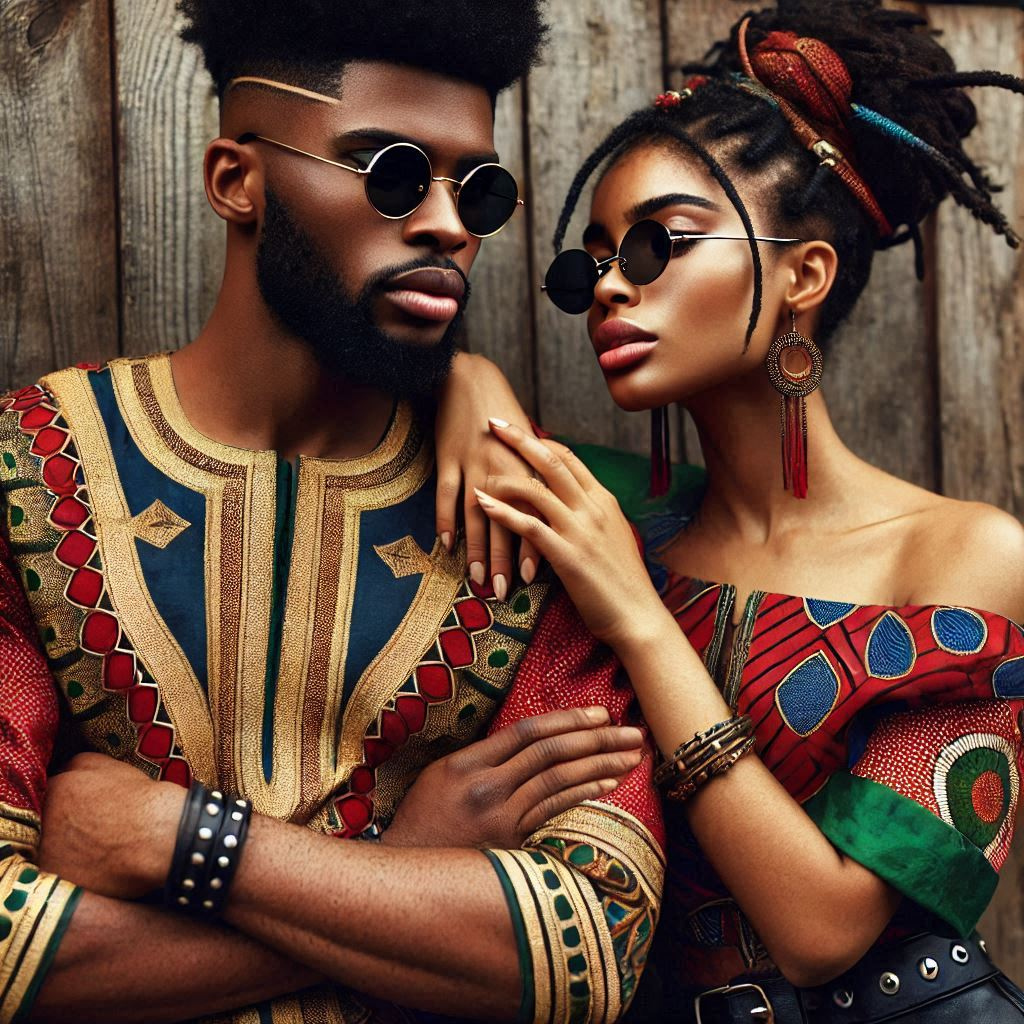 A Nigerian man and woman in Afrobeats street style clothing